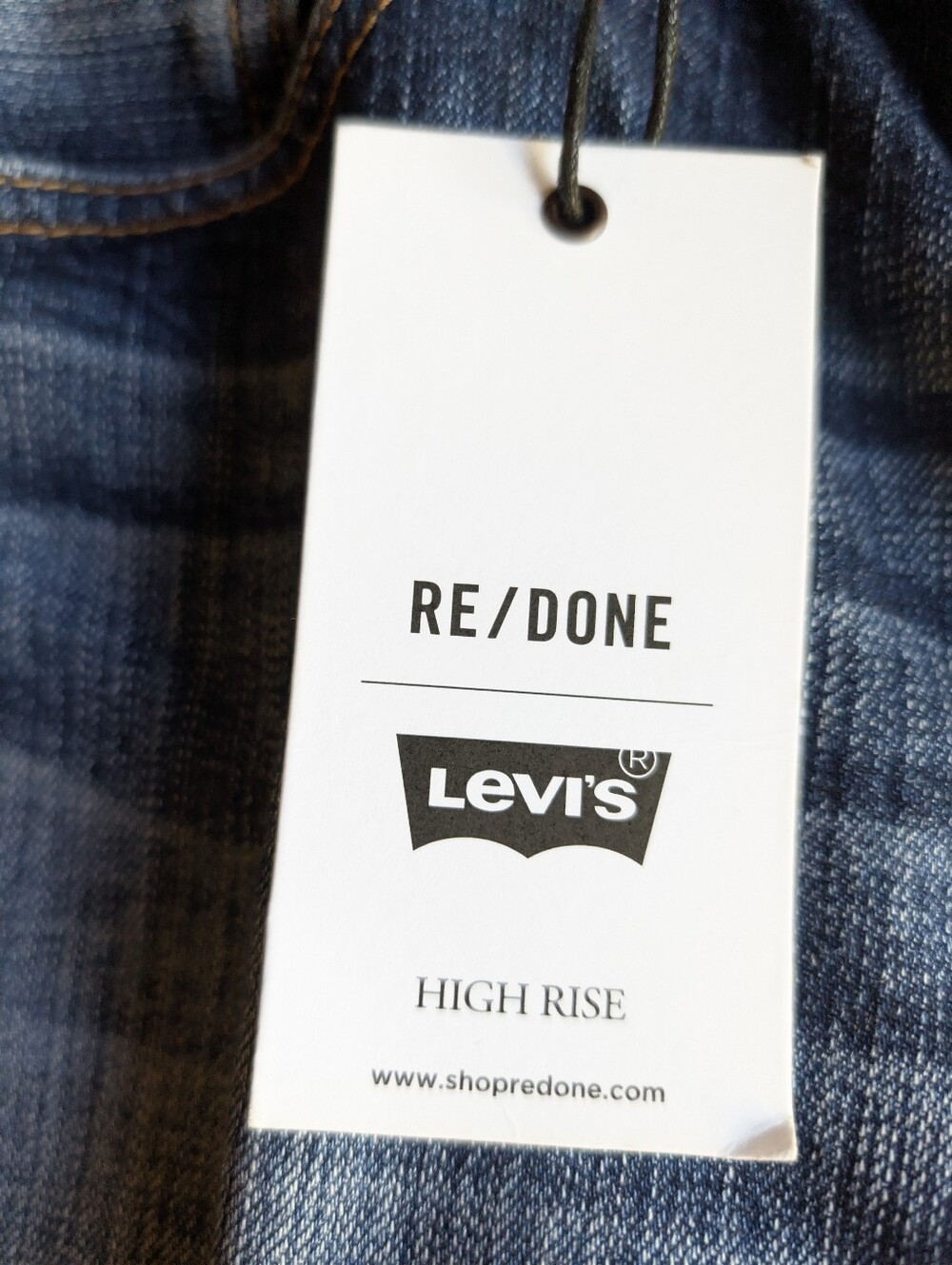 Re/Done 501 Levi's Buttonfly Staightl Dark Indigo Denim Jeans with White Patch - Picture 2 of 16